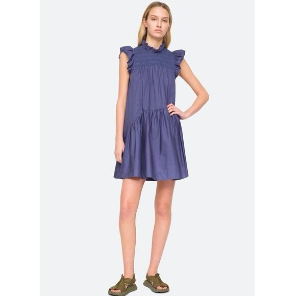 Sea New York Marlene Dress Size XS Blue Cotton Mini Flutter Smock Sustainable - Picture 2 of 14